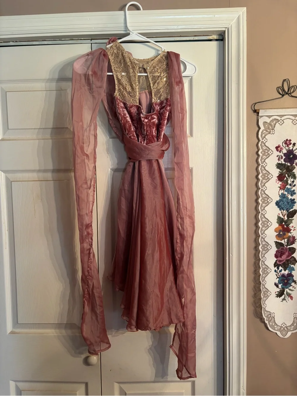 Dusty Rose Dance Costume with Floral Neckline